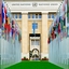 Flags from all over the world lining up the way to the United Nations's headquarters in Geneva, Switzerland.