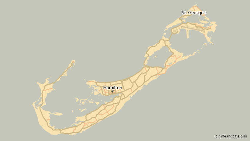 A map of Bermuda, showing the path of the 8 Apr 2024 Total Solar Eclipse