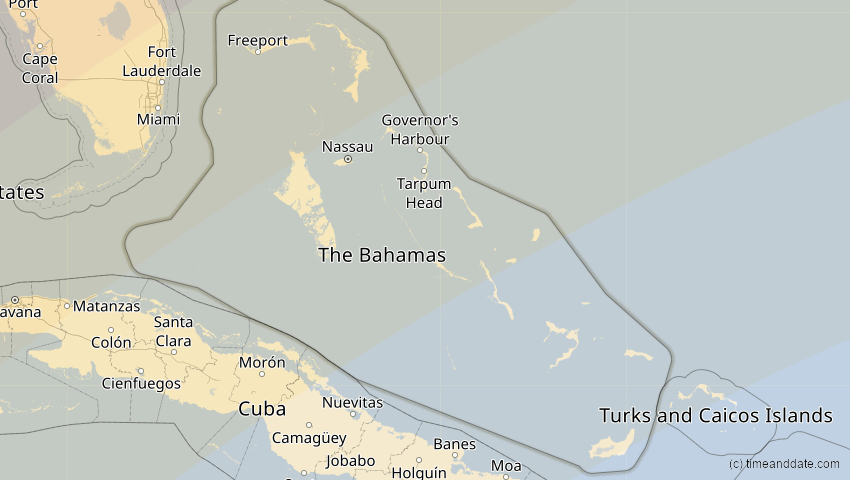 A map of The Bahamas, showing the path of the 8 Apr 2024 Total Solar Eclipse