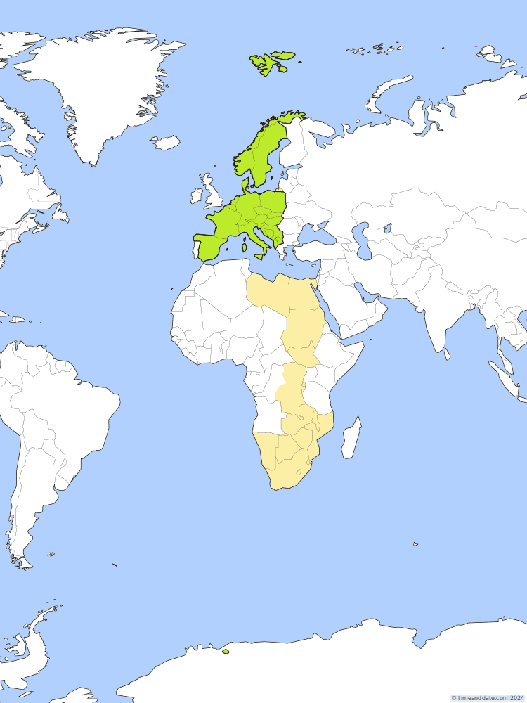 Time zone map of CEST