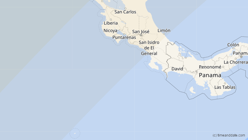 A map of Costa Rica, showing the path of the 8 Apr 2024 Total Solar Eclipse