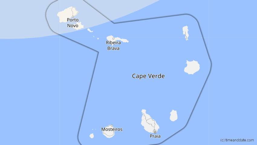 A map of Cabo Verde, showing the path of the 8 Apr 2024 Total Solar Eclipse