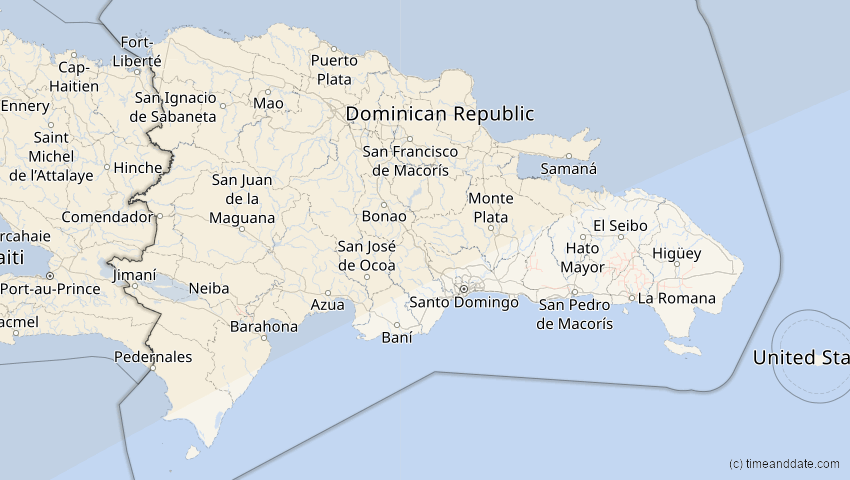A map of Dominican Republic, showing the path of the 8 Apr 2024 Total Solar Eclipse