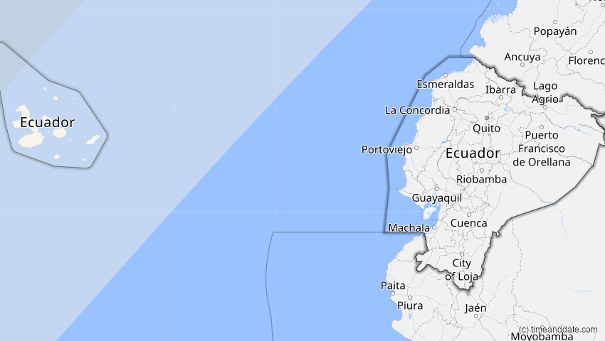 A map of Ecuador, showing the path of the 8 Apr 2024 Total Solar Eclipse