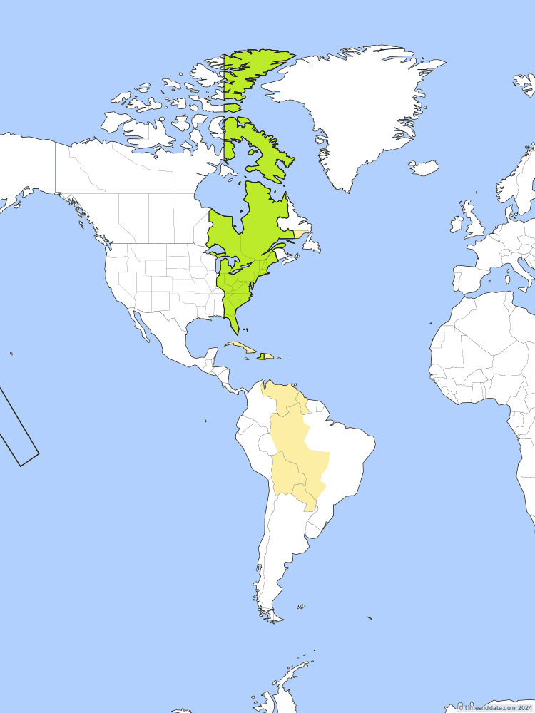 Time zone map of EDT