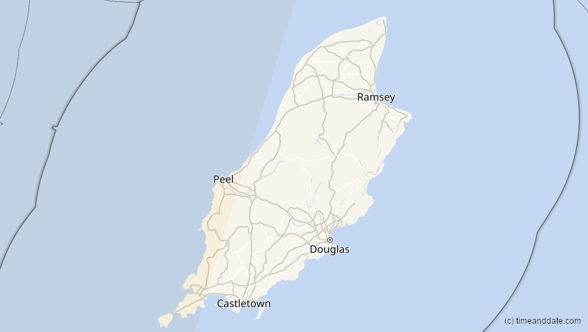 A map of Isle of Man, showing the path of the 8 Apr 2024 Total Solar Eclipse