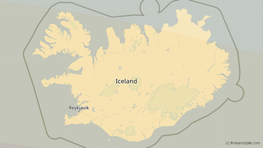 A map of Iceland, showing the path of the 8 Apr 2024 Total Solar Eclipse