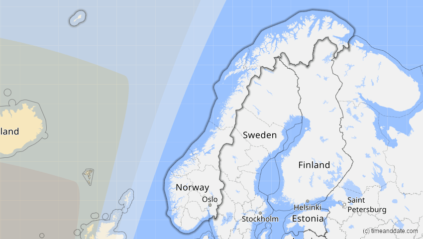 A map of Norway, showing the path of the 8 Apr 2024 Total Solar Eclipse