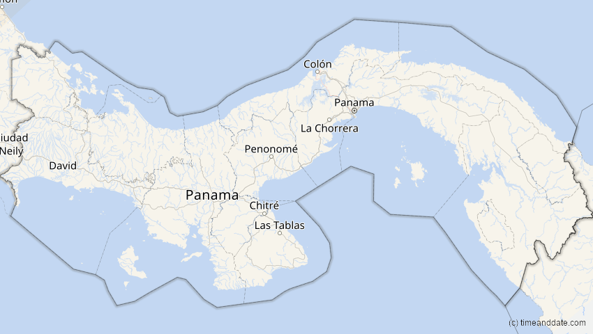 A map of Panama, showing the path of the 8 Apr 2024 Total Solar Eclipse