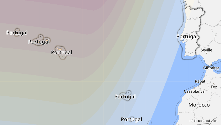 A map of Portugal, showing the path of the 8 Apr 2024 Total Solar Eclipse