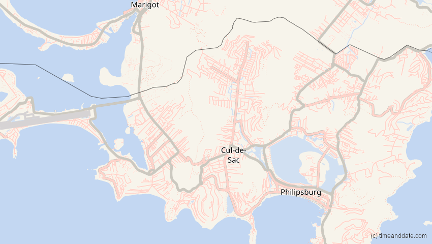 A map of Sint Maarten, showing the path of the 8 Apr 2024 Total Solar Eclipse